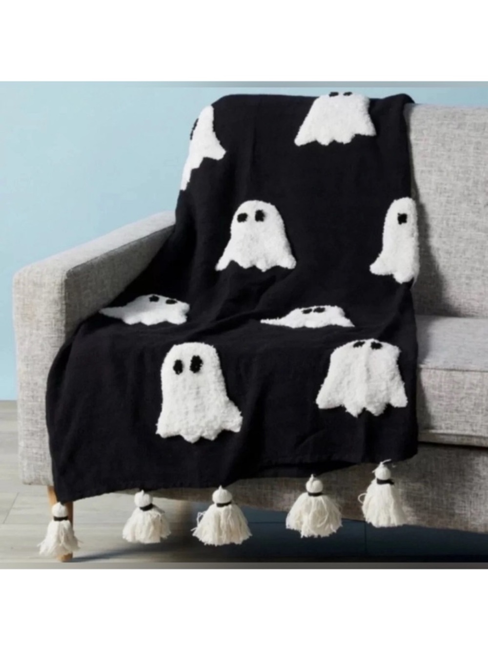 Rachel Zoe Viral TikTok Halloween White Ghost Knit Sherpa Throw w/ Tassels NEW - Picture 3 of 5